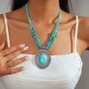 Irregular Stone Beaded Oval Double Pendant Sweater Chain Ethnic Style Necklace