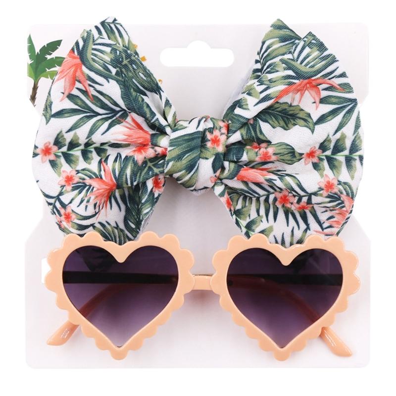 Multi-style Baby Sunglasses Headband Set Hearted Shaped Sunglasses & Bow Headband for Baby Girls Summer Outdoor Gift