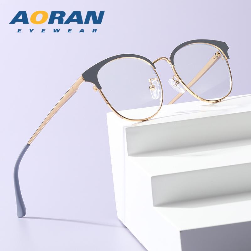 Men's Semi-Rimless Anti-Blue Light Myopia Glasses with Metal Frame for Students