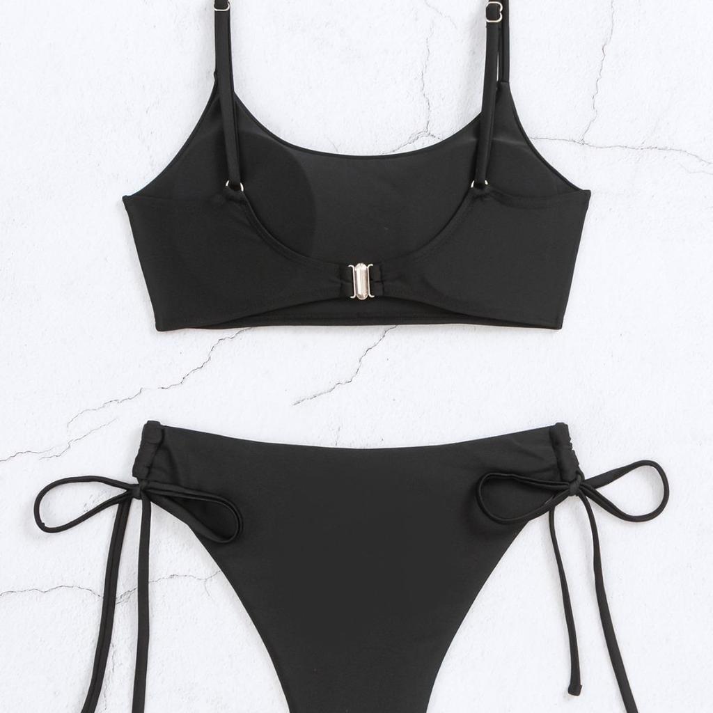 Women's Sexy Backless Split Swimsuit: European & American Style Solid Color Bikini.