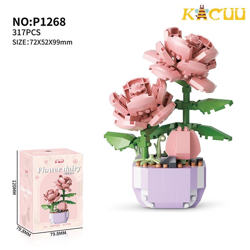 Netoxická věčná kytice Tulipán Květ Stavebnice 3D model Domácí dekorace Rostlina v květináči Montáž Moc kostky Valentýn Dětské dárky