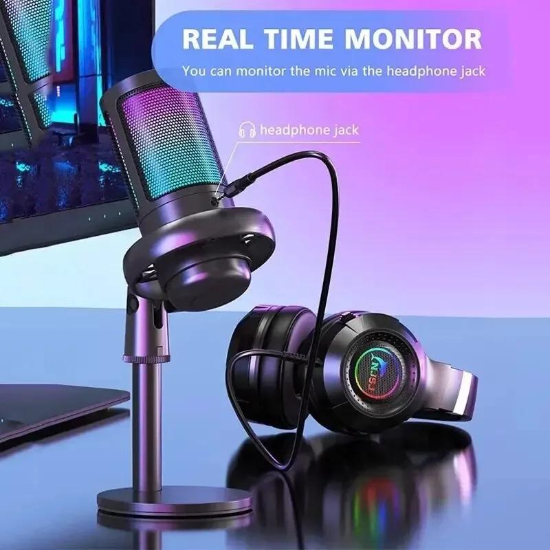 Professional USB Studio Microphone for PC Streaming Gaming YouTube Video Singing Gaming Recording PS4 RGB Anti-Spray Microfone