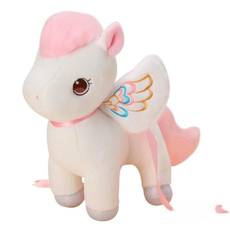 Cute Flying Horse Plush Doll With Embroidery Details For Children