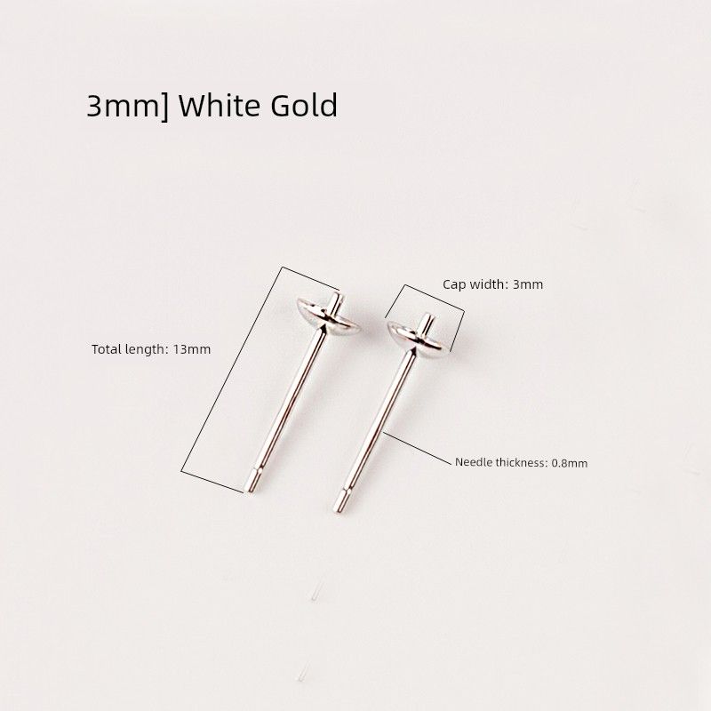 

DIY 925 Sterling Silver Empty Setting Handmade Ornament Ear Stud 3mm white gold 1 pair/suitable for 4-8mm beads