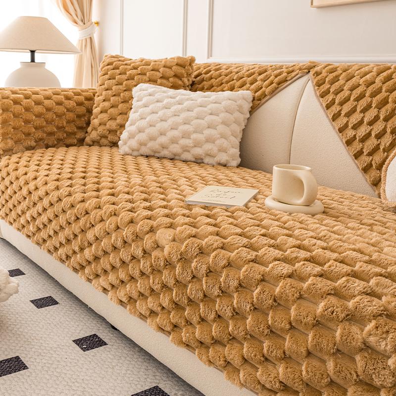 Plush Sofa Cushion Winter High-Grade Non-Slip Winter Thickening Genuine Leather Seat Cover Cover Cloth