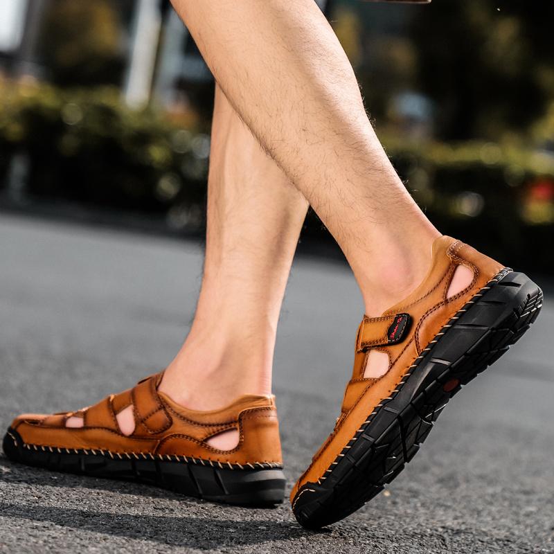 Sommer Herren Handmade Sandalen Outdoor Sandalen Echtes Leder Mesh Retro Lässig Strand Sandalen