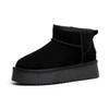 Snow boots women, winter fashion versatile platform bread shoes leather velvet thickened snow cotton