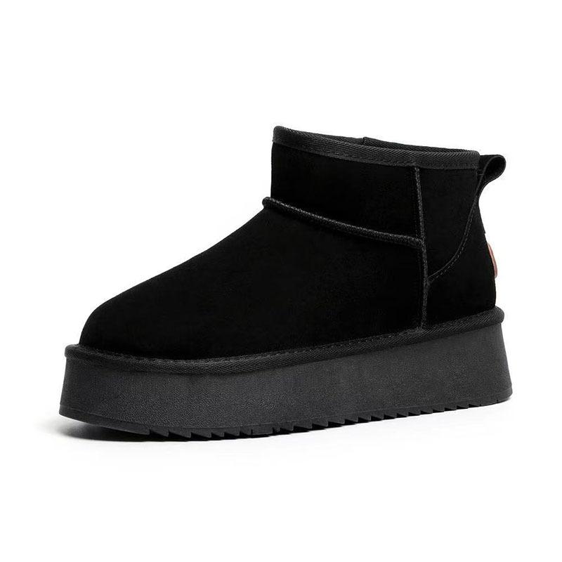 Snow boots women, winter fashion versatile platform bread shoes leather velvet thickened snow cotton