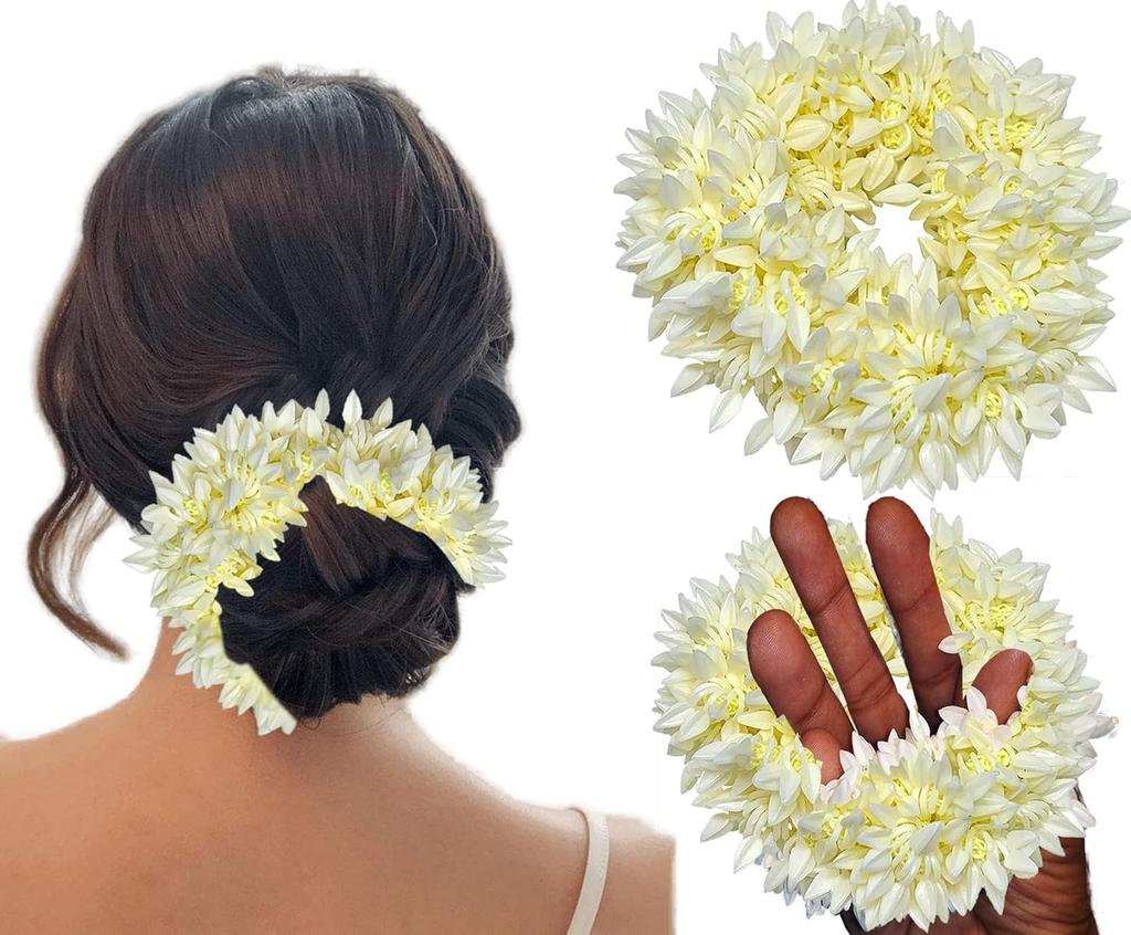 RSINC Scented Mogra Gajra Hair A Fake Gajra Scrunchies Rubber Band - Premium & Voluminous, White Pack of 2 Mogra Gajra Hair Accessories