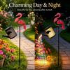 Weatherproof Metal Animal Statue Solar Flamingo Watering Can Light, Powered LED Garden Waterproof String Lights Pathway Light with Stake for