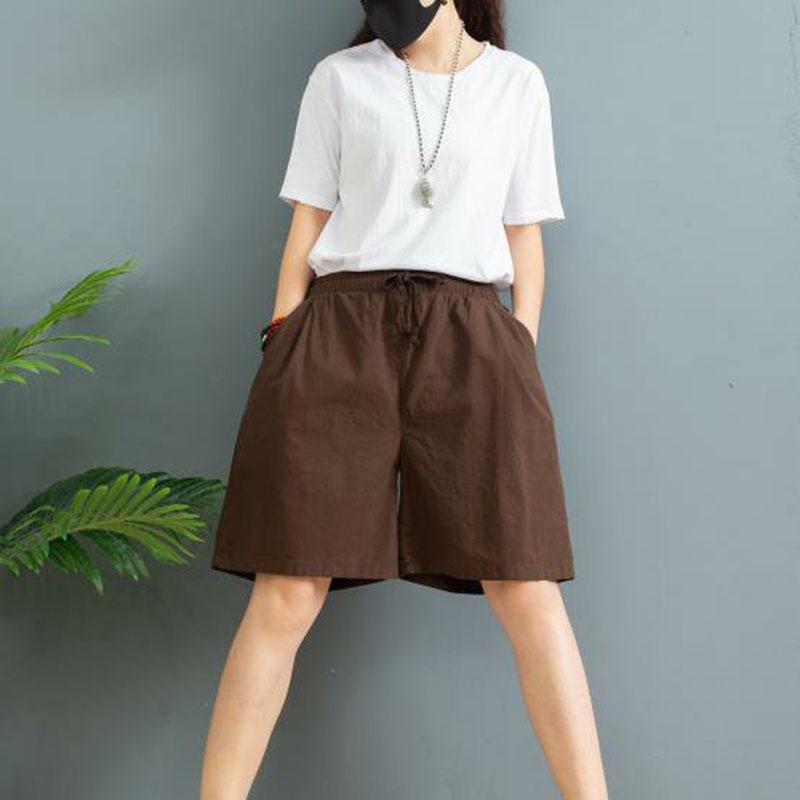 

Женские летние однотонные дышащие шорты с высокой талией и широкими штанинами, повседневные брюки с большим карманом XXXL кофейный