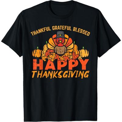 Thankful Grateful Blessed Happy Thanksgiving Turkey Women T-Shirt