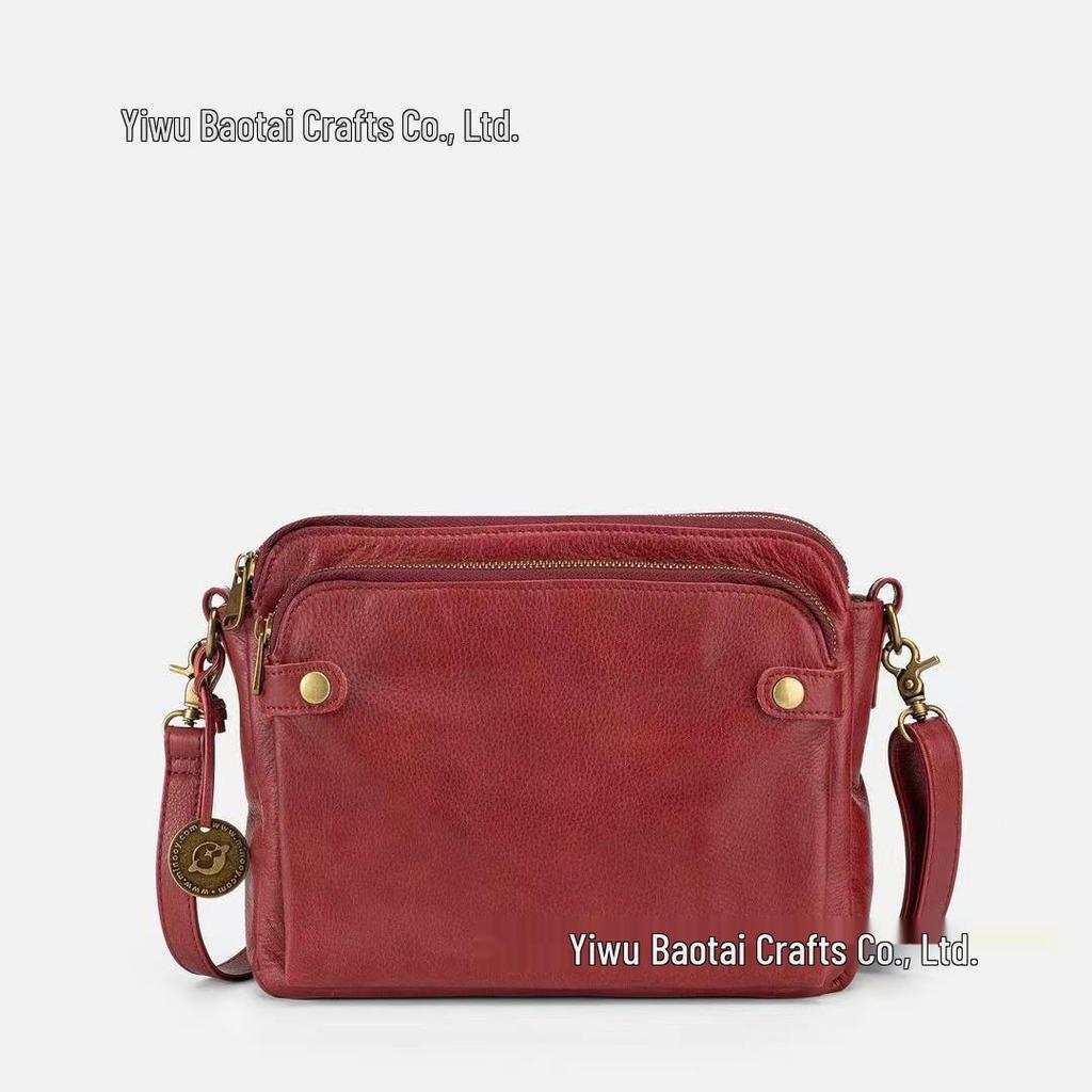 Three-Layer Leather Crossbody Clutch Bag