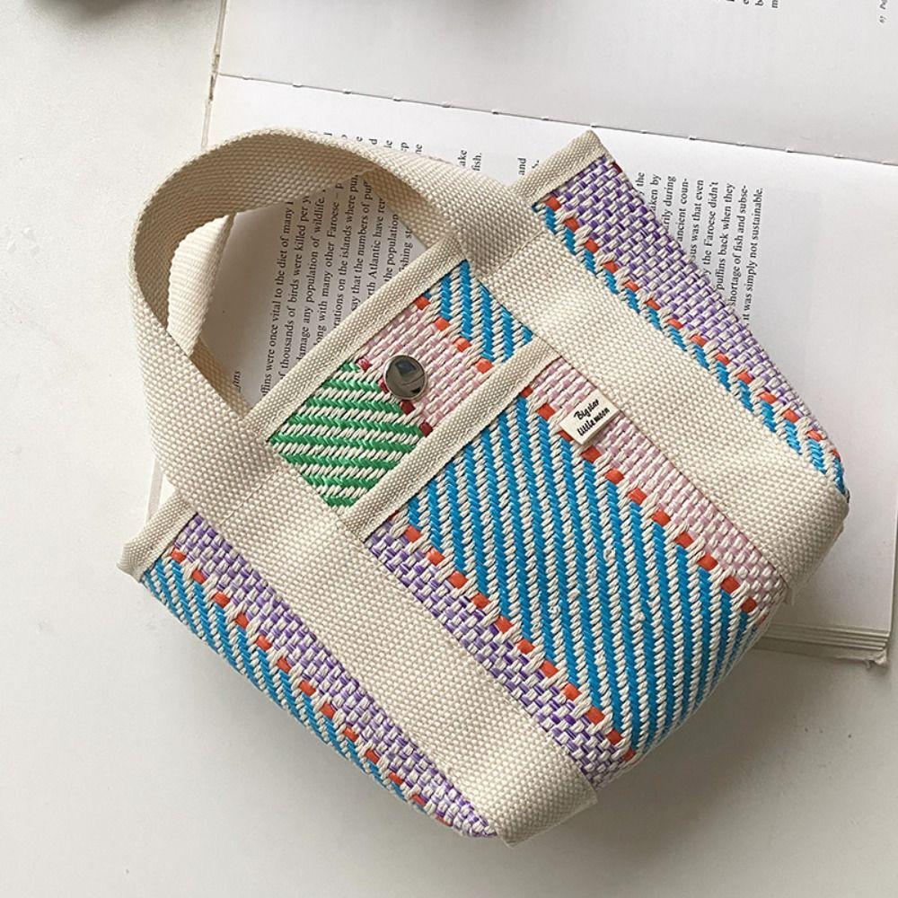 Large Capacity Straw Bag Stripe Tote Bag Practical Lunch Bag  for Home