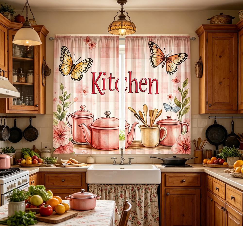 2PCS Digital Printed Curtains, Warm Kitchen