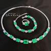Fashion Jewelry Sets Emerald Necklace Green Diamond Earrings Bracelet Women Elegant Square Cut Gemstone