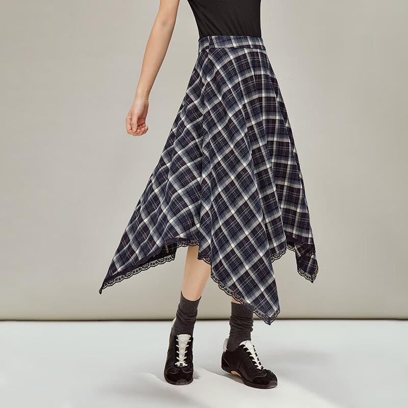 INMAN Irregular Retro Plaid Lace Skirt XL