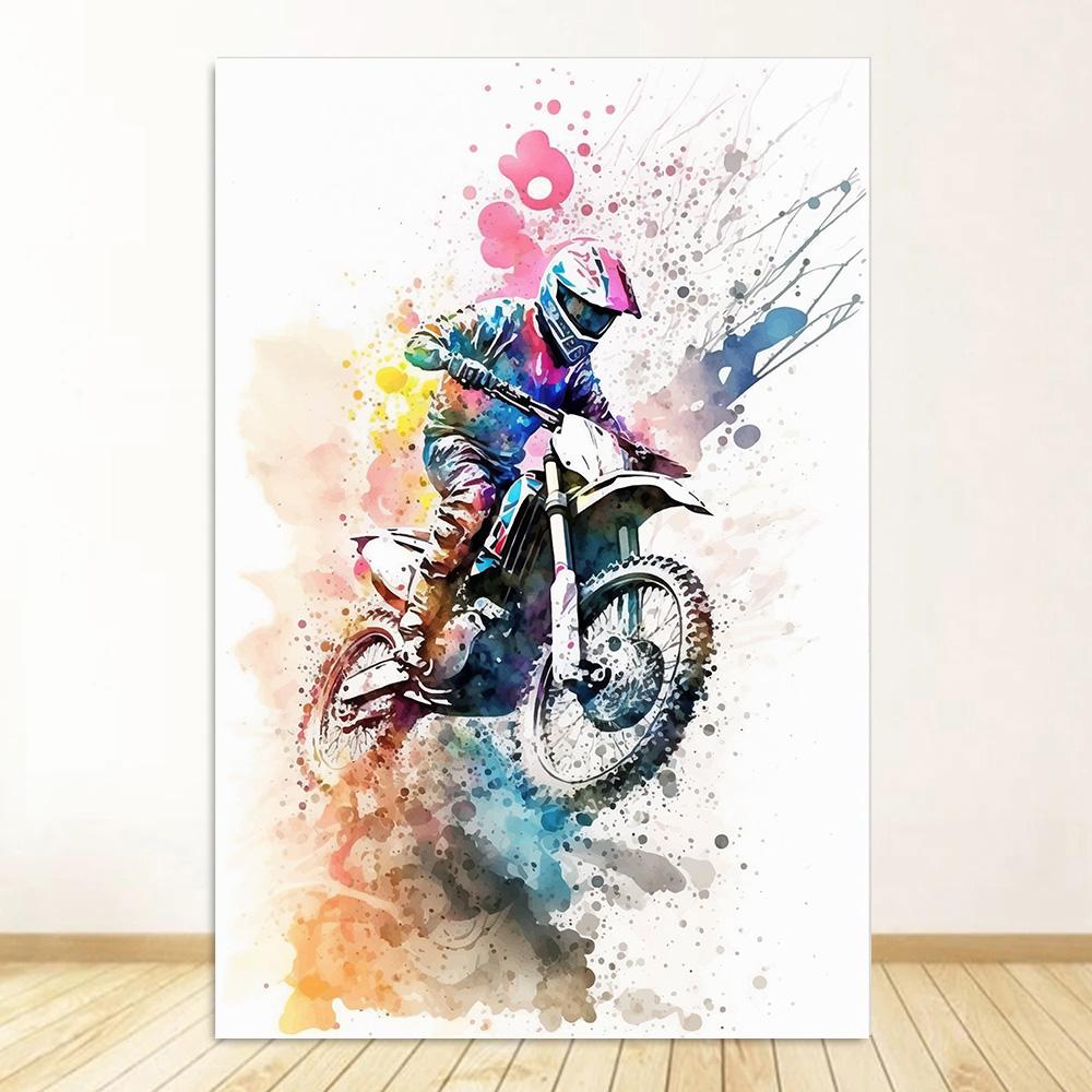 Watercolour Dirt Bike Motocross Posters Prints Canvas Painting Motorcycle Motorbike Wall Picture for Room Home Decor Biker Gift