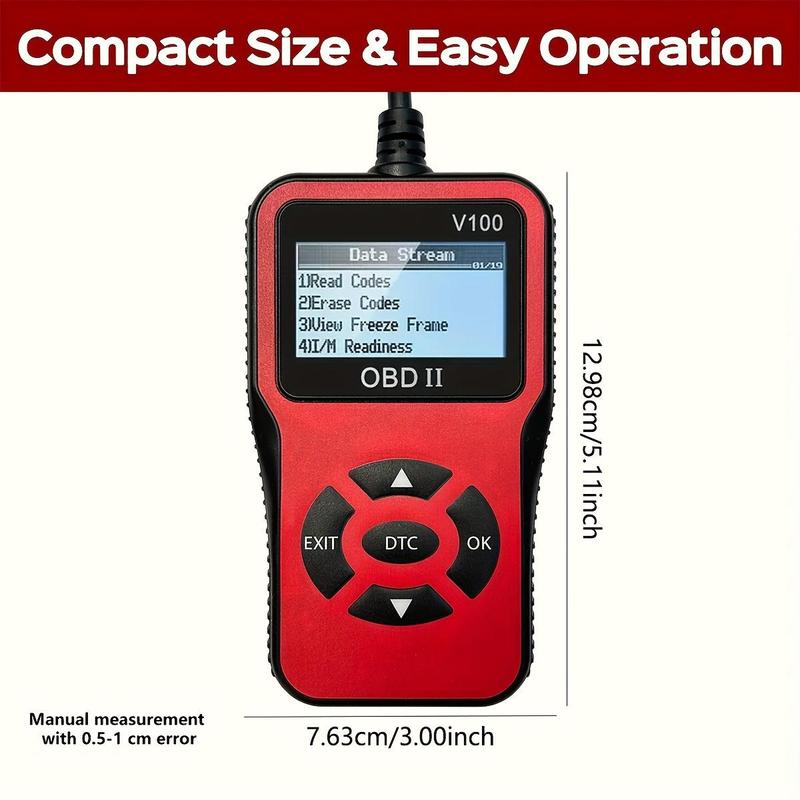1 Stück V100 Professioneller OBD2-Scanner, Motorfehlercode-Leser, Diagnose-Scan-Tool für Autos mit OBD II-Protokoll seit 1996