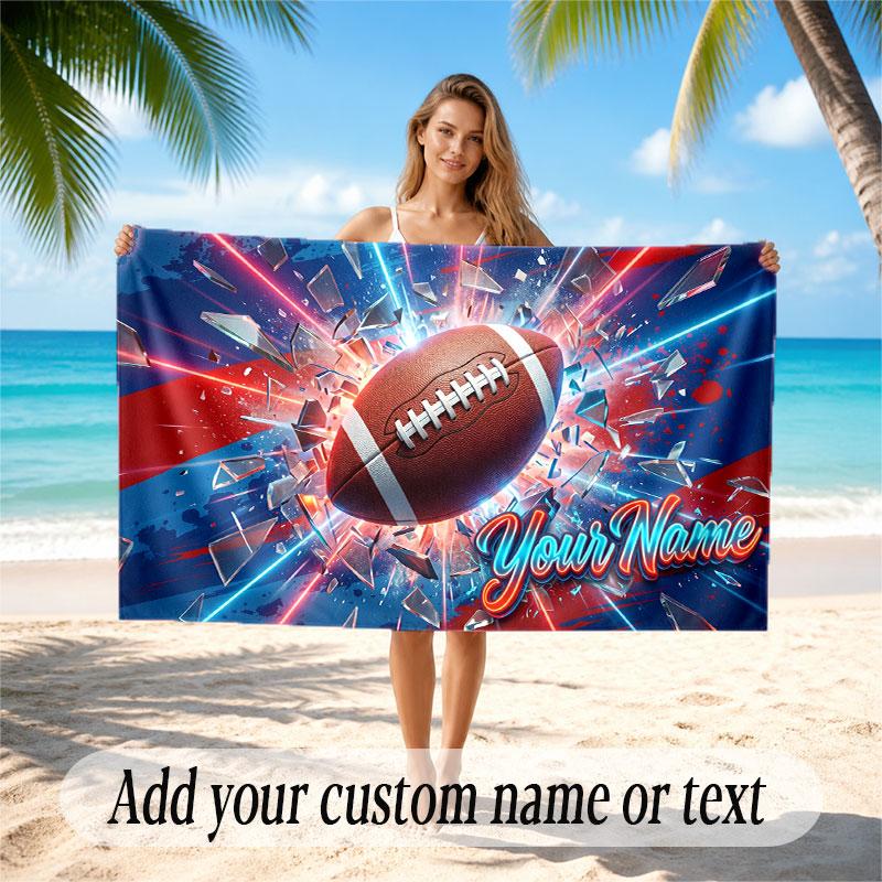 American Football Theme Beach Towel Personalized Custom Name & Text Soft Quick Dry Beach Towel for Swimming Travel