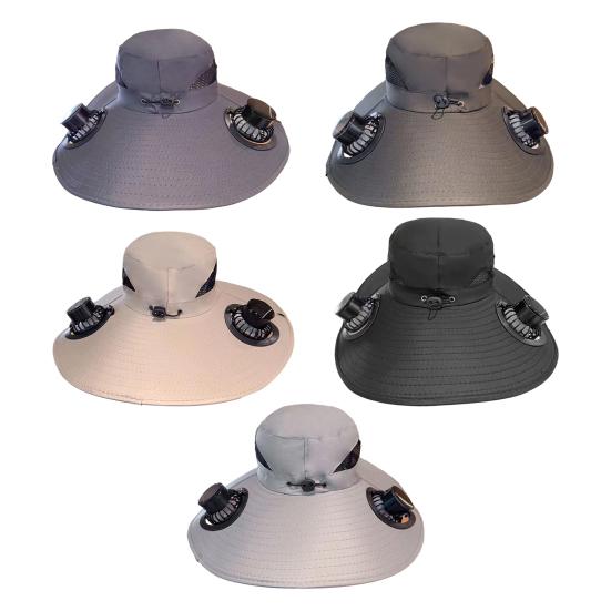 Buckle Hat with Dual Fans Large Battery Solar Charging Full-Face Sun Protection Large Brim Sun Hat Adjustable Drawstring Walking Cooling Hat