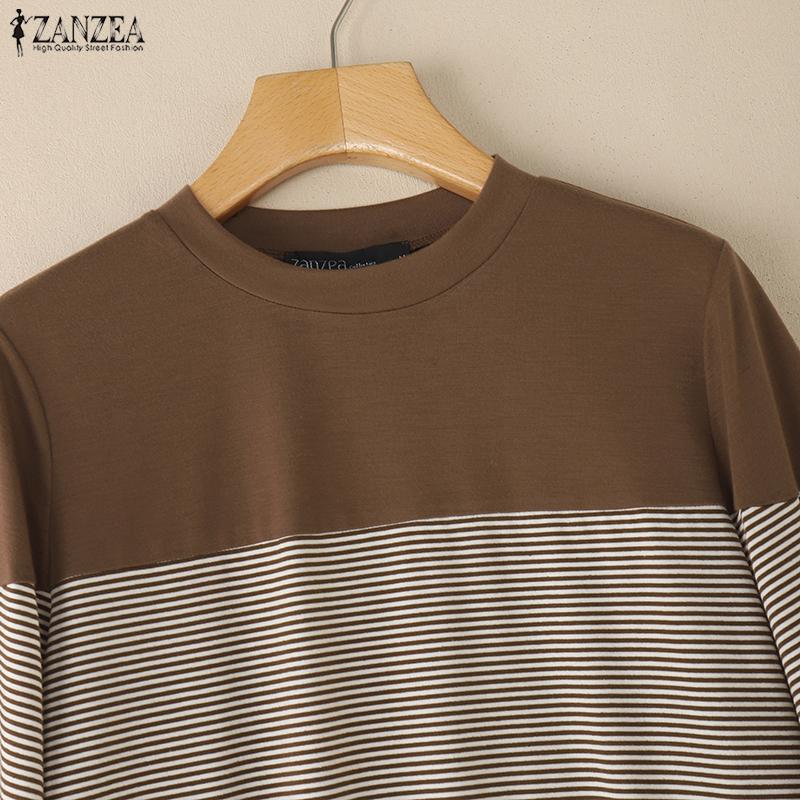 ZANZEA Women Casual Round Neck Long Sleeve Stripe Blouse