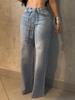 Women's European-Style High-Waist Diamond Straight-Leg Jeans with Belt