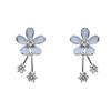 Mori Style Gray-Blue Daisy Tassel Sterling Silver Earrings 