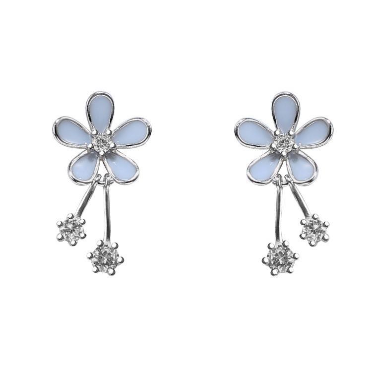 Mori Style Gray-Blue Daisy Tassel Sterling Silver Earrings