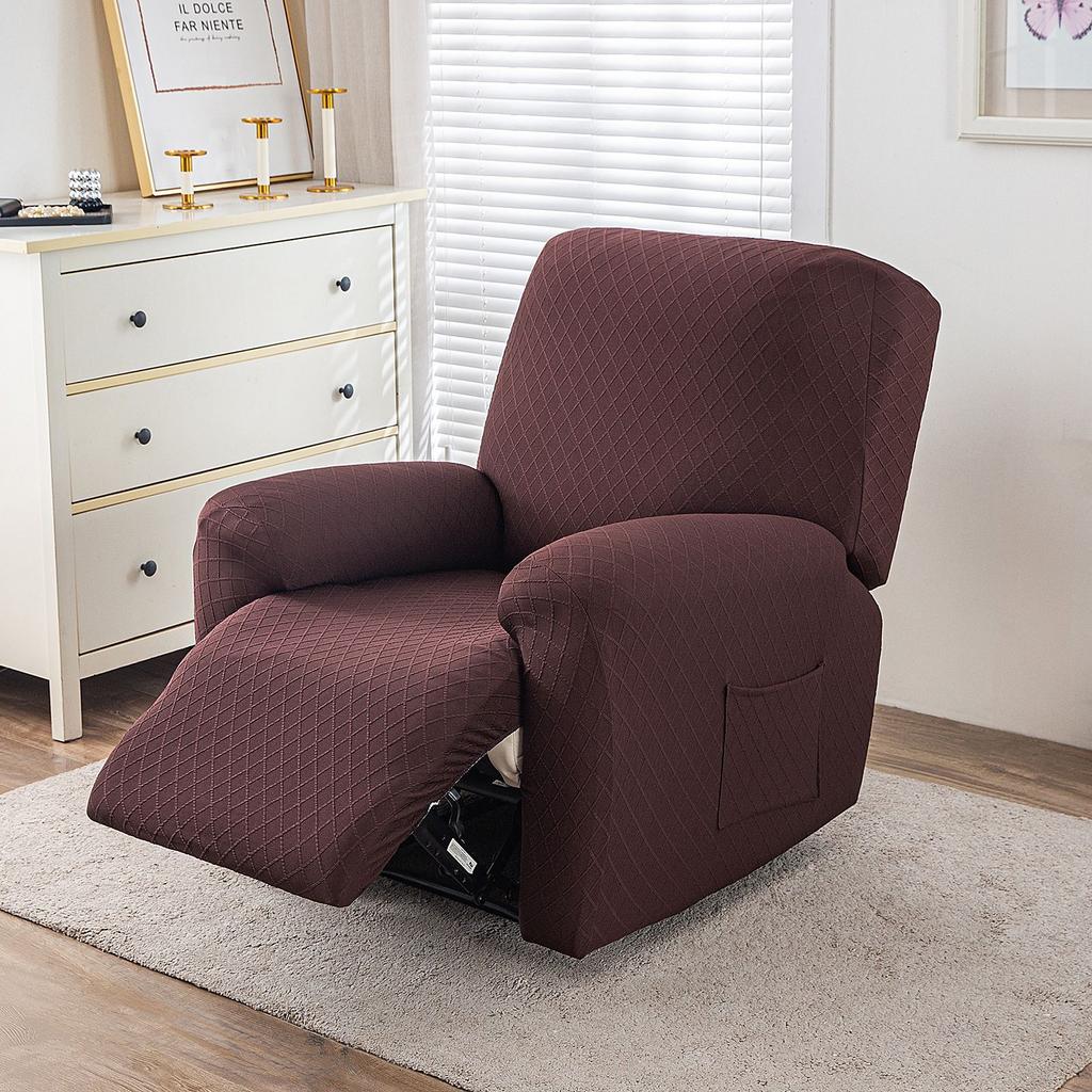 Twill Grid Elastic Recliner Cover Single Sofa Cover All-Inclusive Rocking Chair Cover Protective Cover Thickened Leisure Chair Cover