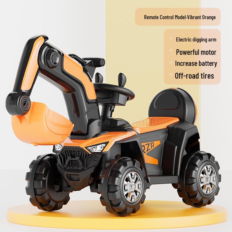 Excavator electric pentru copii: Jucărie de inginerie cu pedale mari cu 4 roți și muzică