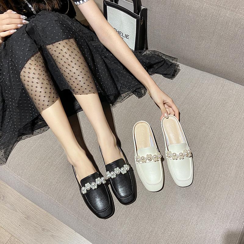 Leather Muller Shoes Women's Bag Head Half-drag Sandals Spring 2025 Wear Lazy Cool Slippers Comfortable Flat Shoes