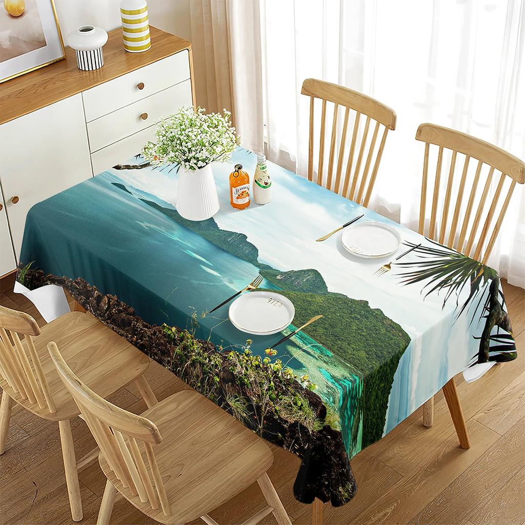 Hawaii Tablecloth, Waterproof and Wipeable Table Cloth for Restaurant Kitchen Dinner,Beach Modern Washable Polyester Table Cover