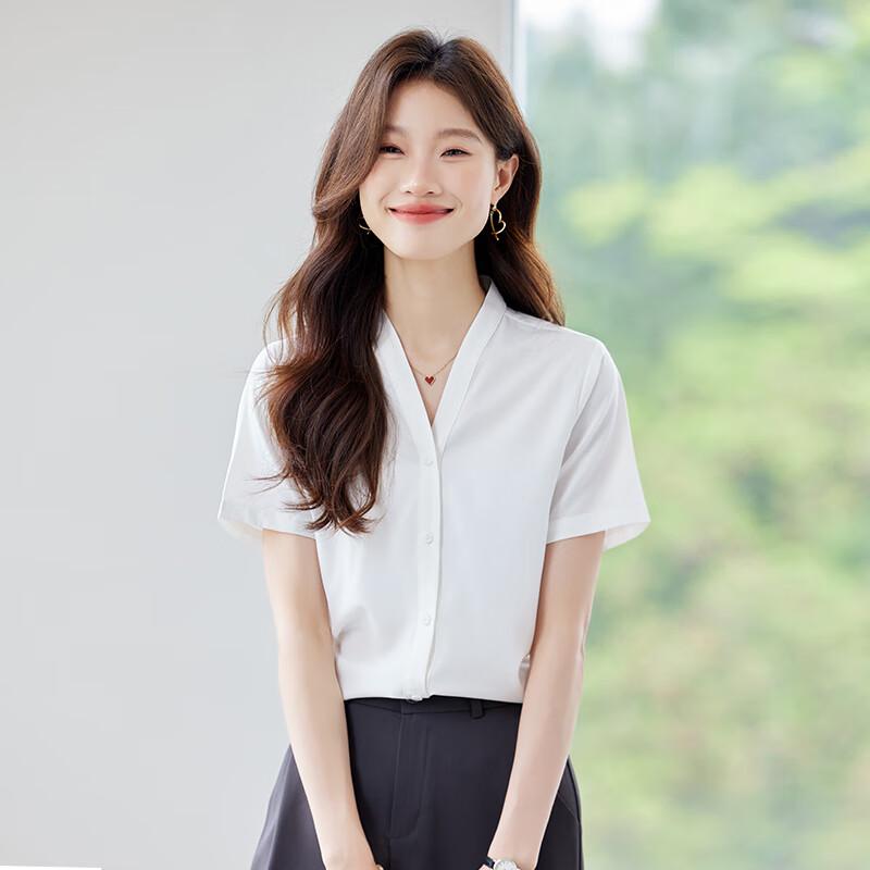 Women's V-Neck Chiffon Short-Sleeve Blouse