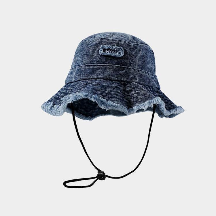 Korean Old Breasted Patch Denim Fisherman Hat Autumn and Winter New Casual Retro Basin Hat Outdoor Travel Bucket Hat