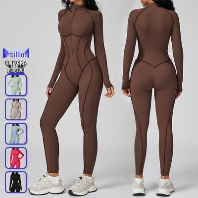 Women's High-Intensity Yoga Jumpsuit: Colorblock, Half-Zip, Stand-Up Collar, One-Piece Fitness Wear (9326).