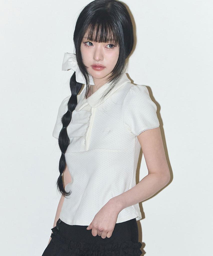 ILLIGO Dot Pintuck Collared Tee Ivory