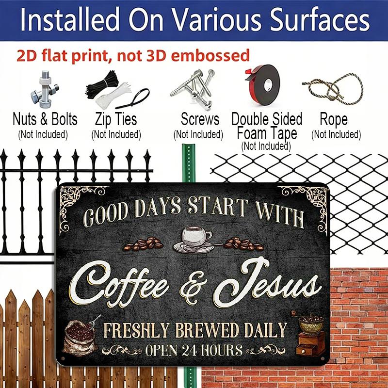 2D Flat 1pc Vintage Metal Signs for Kitchens, Cafes, and Pubs That Say Good Days Begin with Coffee, Aluminium Metal Wall Decor, Perfect for Home