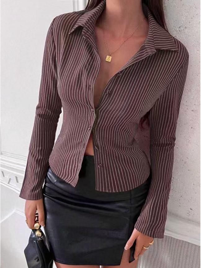 Womens Long Sleeve Striped Fashion Cardigan Shirt, 2025 Style