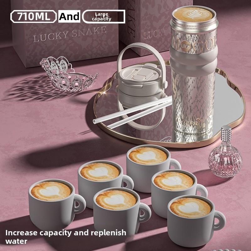 Ceramic Double Drink Coffee Cup With Handles And Straw For Office And Home Use
