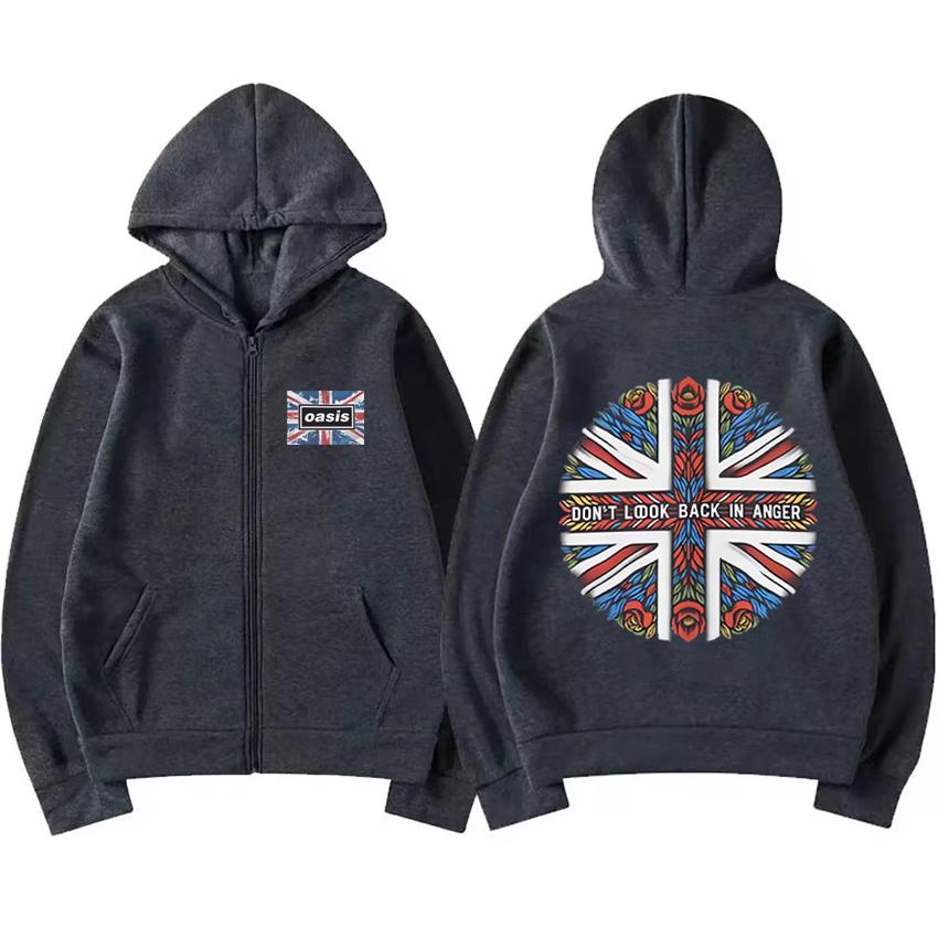 O-Oasis British Rock Band Vintage Graphics Hoodie Men Women's Autumn Winter Coat Zip Up Jacket Casual Streetwear