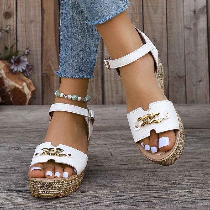 fashion Rimocy Summer Women Wedge Sandals with Golden Chain Ankle Buckle Thick Sole Sandalias Woman 2024 Chunky Platform Sandles Ladies