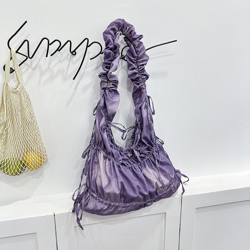 Korean Style Cloud Crossbody Bag with Colorful Laces - Trendy One-Shoulder Pleated Handbag for Shopping