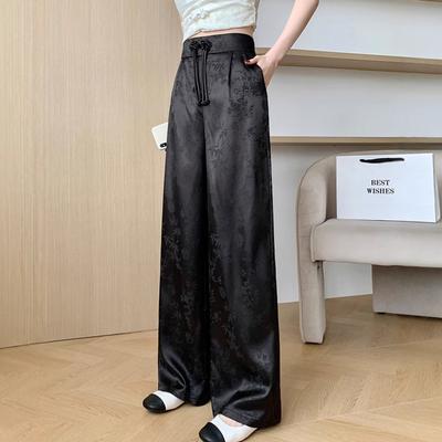 Jakarlı Geniş Paça Pantolon Kadın Kış Retro Düğme Tasarımı Yüksek Bel Günlük Pantolon