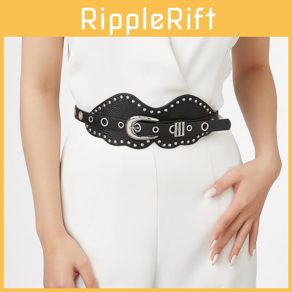 Retro Leather Trendy Belt With Metal Pin Closure Bold Decorative Elements
