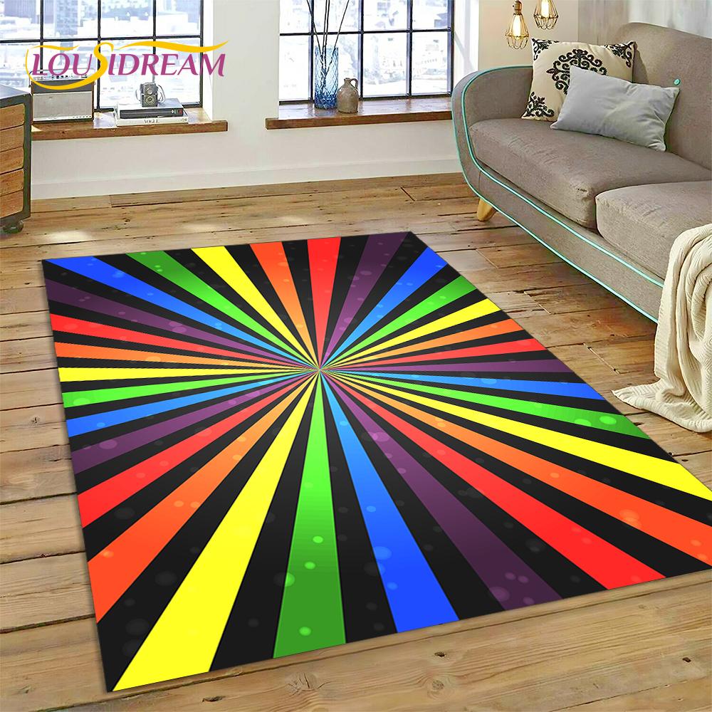 Rainbow 3D Colour Illusion Cartoon Rug Carpet for Living Room Bedroom Home Decor,Floor Mat Non-slip Decoration for Sofa Doormat
