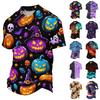 Unisex Loose Fit Casual Short Sleeve Polo Shirt with Halloween Themed Print for Everyday and Seasonal Wear