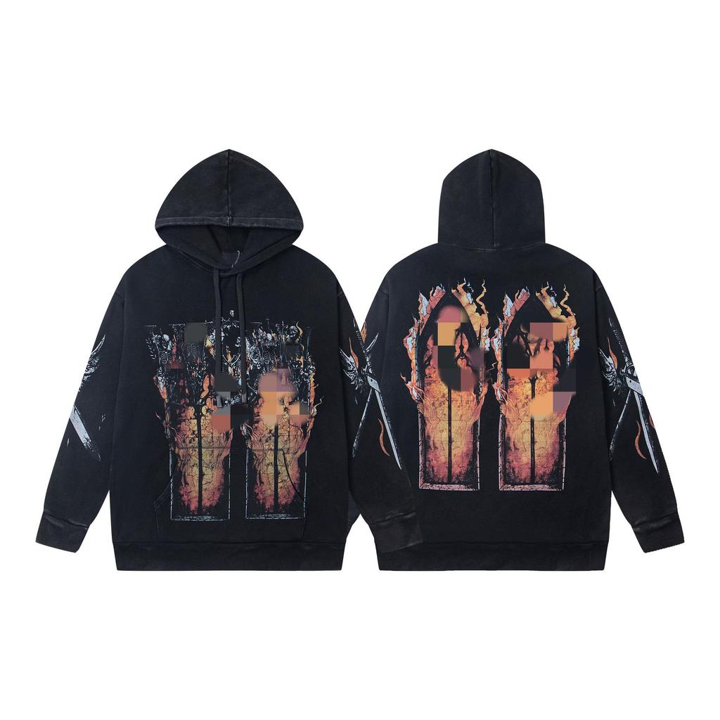 American High Street Washed Print Loose Casual Hoodie Sweatshirt for Couples