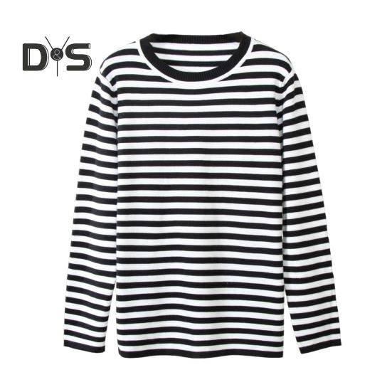 Dámské topy Kulatý výstřih Dlouhý rukáv Svetr s pruhovaným potiskem Volný střih Pružný Retro Pletené topy Denní nošení