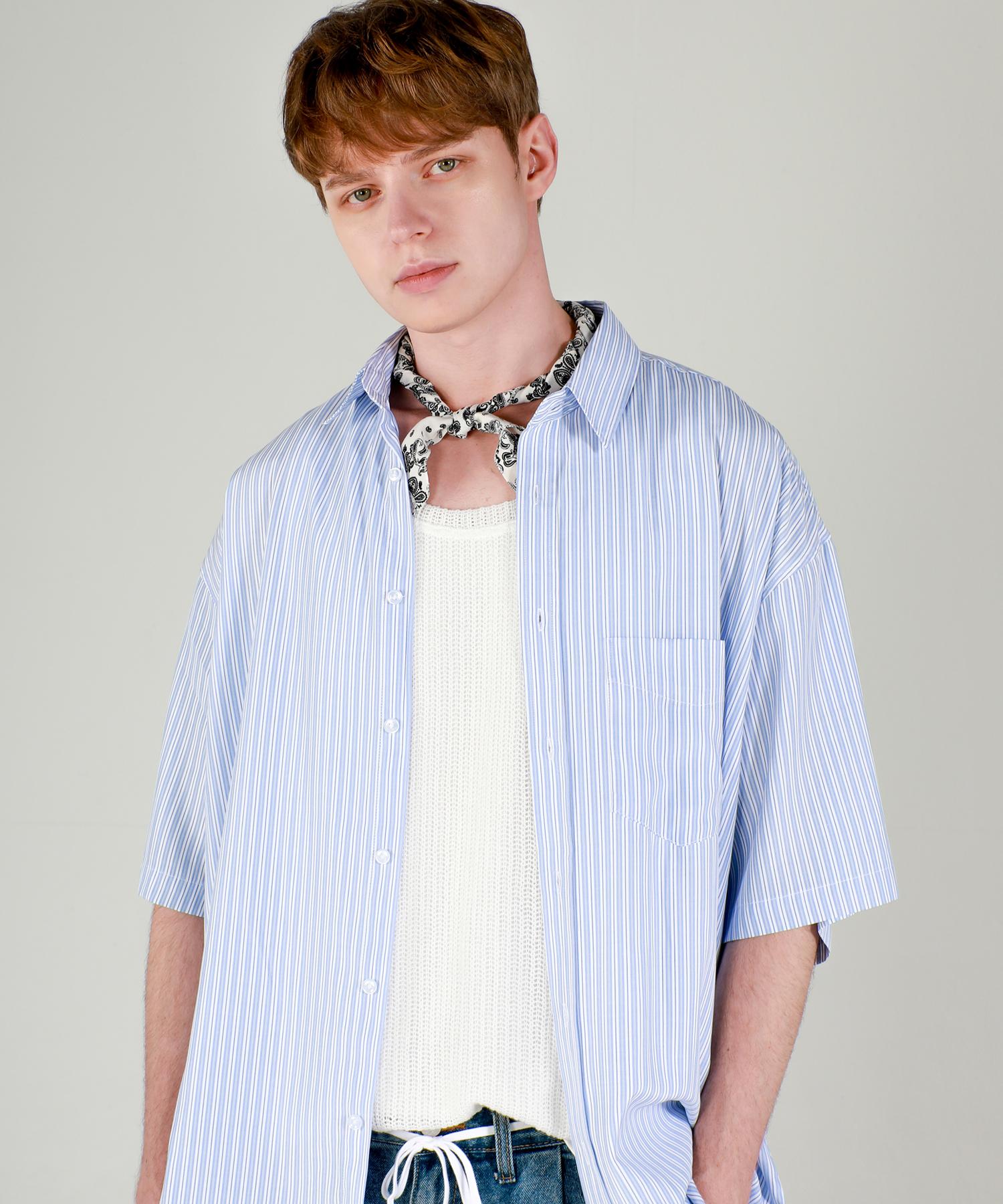Iesn Striped Oversized Short Sleeve Shirt Blue Free